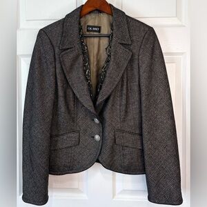 Gil Bret UK Wool Blend Plaid Blazer Eyelash Lace Trim Womens Size 44 US 14